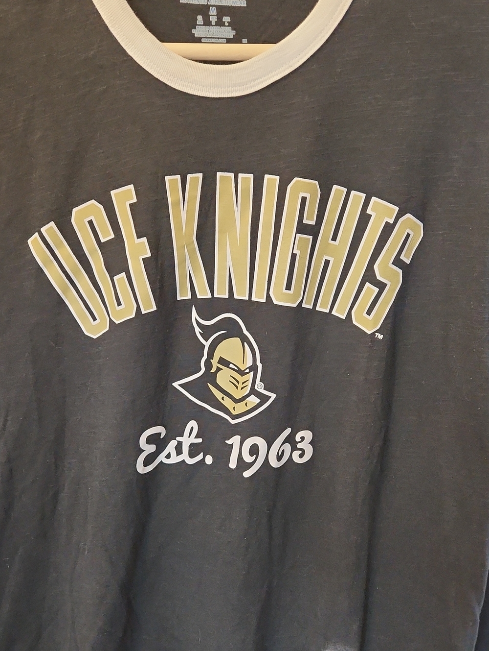 UCF KNIGHTS . Champion Black and White Ringer Crewneck Tee